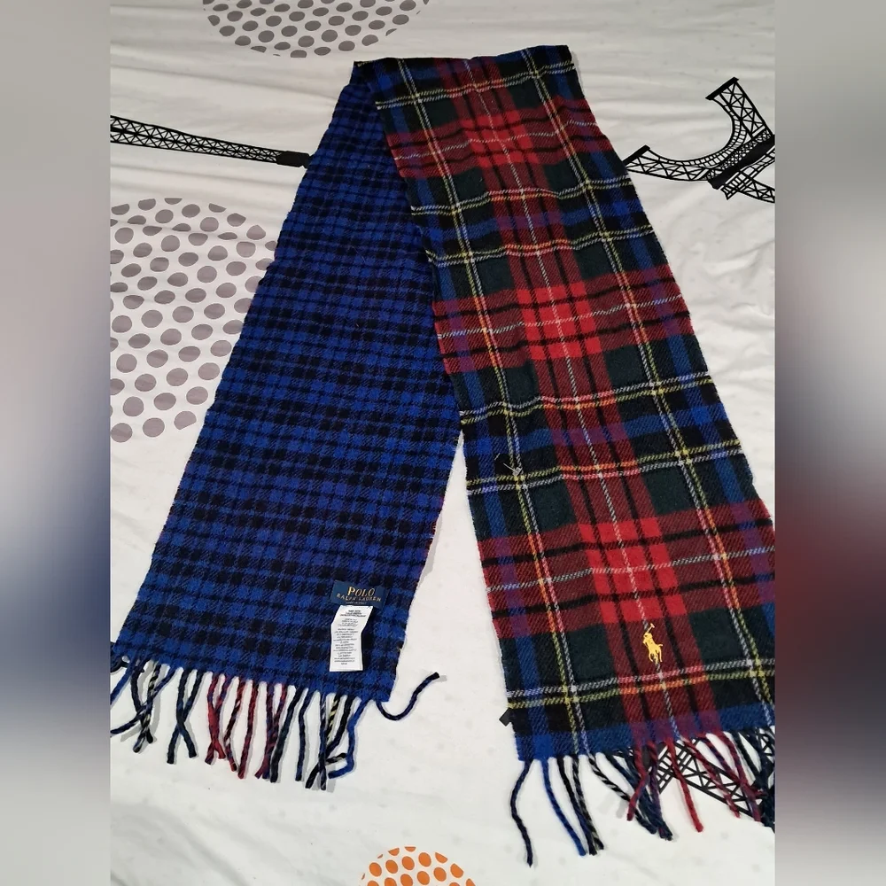 Polo Ralph Lauren Reversible Plaid Virgin Wool Men Scarf 72